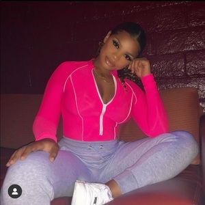 Neon pink bodysuit fashion nova